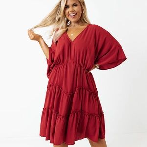 NWT Impressions SHE + SKY Ruffle Dress In Aurora Red- XL